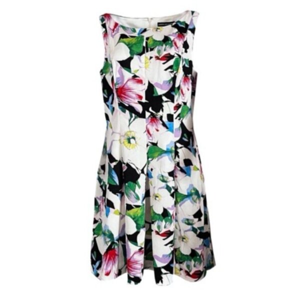 American Living Ralph Lauren Dress 16 Blue Ivory Floral A Line Stretch Washable - Picture 11 of 11